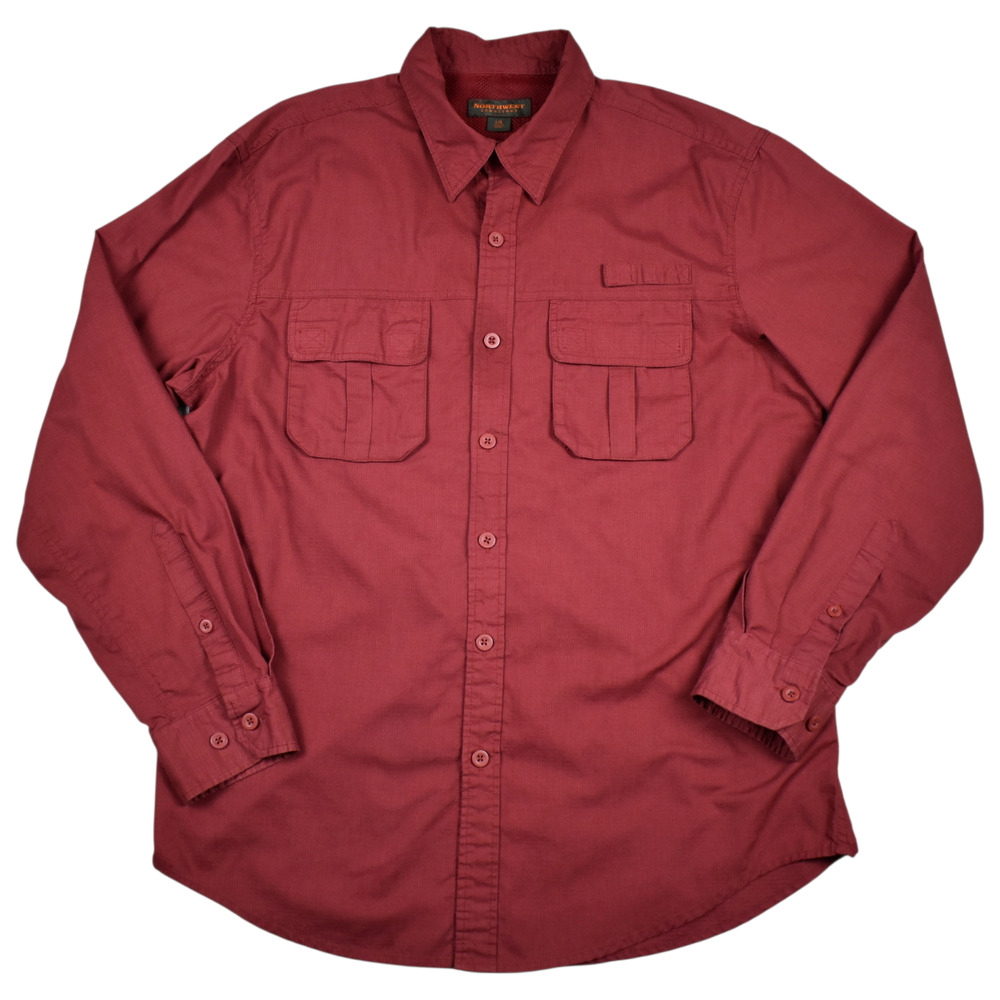 NorthWest Territory Men's L Shirt Red Button Up Vented Outdoor Fishing Gorpcore